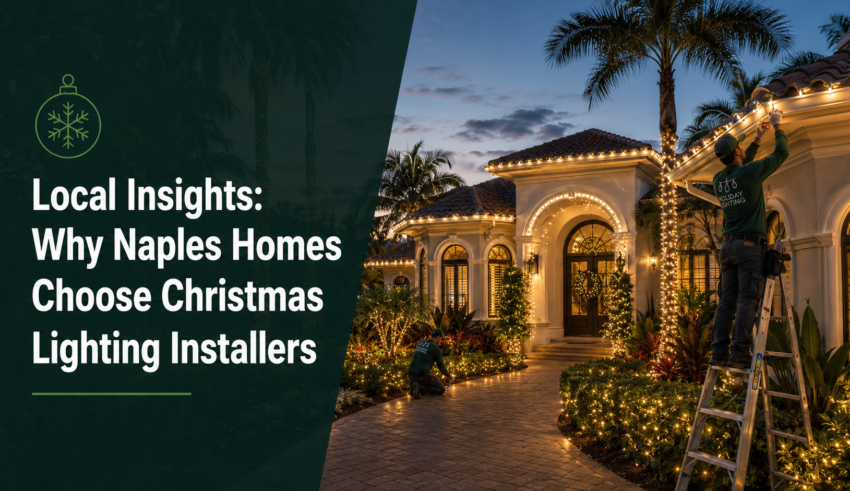 Holiday lighting installation at luxury home