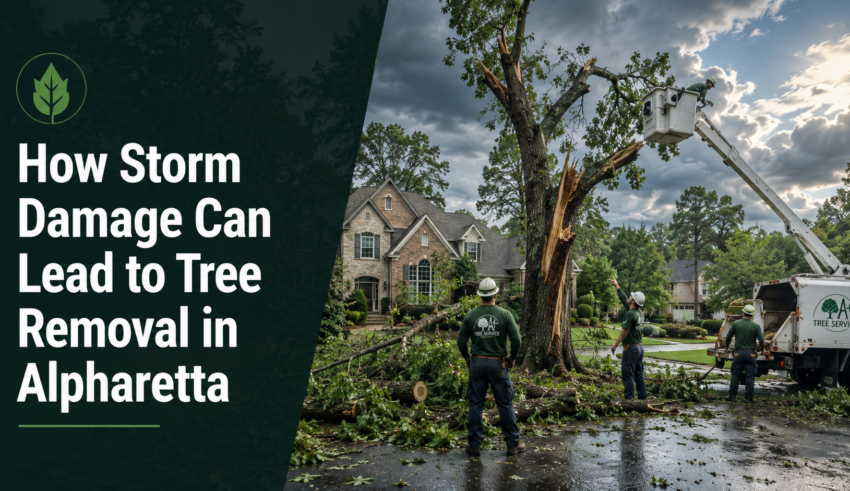 Tree removal after storm damage in Alpharetta
