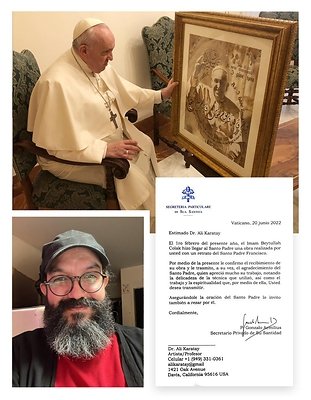 Pope Francis' Coffee-Painted Portrait by Erguvan Art & Academy CEO Dr. Ali Karatay Presented at the Vatican
